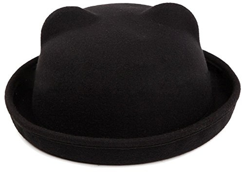 ZUMUii Butterme Frauen Damen Mädchen Weinlese Nette Katze Ohr Trendy Bowler Derby Hut Kappe (Schwarz)