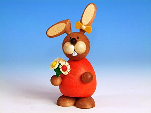 Osterartikel Osterhäsin mit Blumenstrauß HxB 12x6cm NEU Osterdeko Osterhasenfigur Ostern Korb Osterei Frühling Erzgebirge Seiffen Hase Blumen