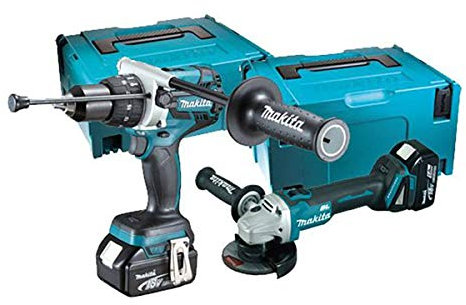 MAKITA trapano avvitatore brushless con percussione DHP481 + smerigliatrice brushless 115mm DGA454 con 4 batterie 18v 5ah