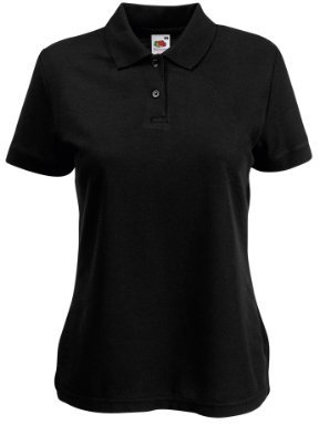 FRUIT OF THE LOOM LADY FIT PIQUE POLO SHIRT - (S-XXL) 9 COLOURS (LARGE - 36 - SIZE 14, BLACK)