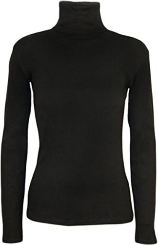 WearAll New Ladies Polo Neck Stretch Long Sleeve Womens Plain Top Jumper Black 12/14