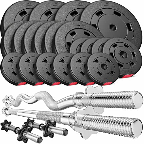Hop-Sport Hantelset 105 kg 1x Langhantel-Stange, 1x SZ Curl-Stange, 2x Kurzhanteln, Gewichte 4x10kg / 6x5kg / 4x2,5kg / 6x1,25kg (SZ)