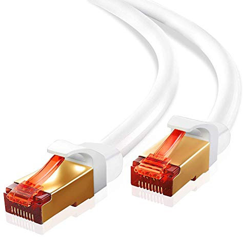 IBRA® 15M Cable de Red Gigabit Ethernet LAN Cat.7 (RJ45) CAT7 (Avanzado) | 10 Gbps a 600 MHz | Cables Chapado en Oro Plug STP | Patch | Router | Módem| Columna Blanca