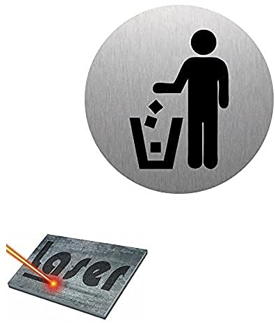 Schild mit Gravur, selbstklebend, 8 cm,Mülleimer, Boden aus gebürstetem Aluminium