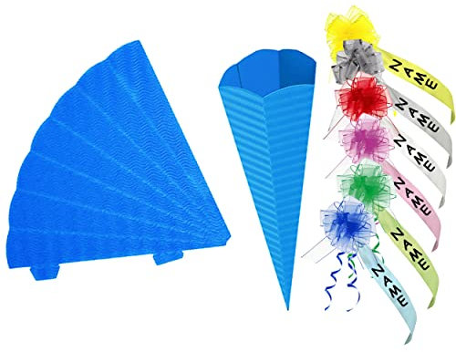 alles-meine.de GmbH Schultüte - Rohling Wellpappe - blau/kräftiges blau - 33-100 cm - Größe wählbar - incl. individueller Schleife - mit/ohne Kunststoff Spitze - Zuckertüte..