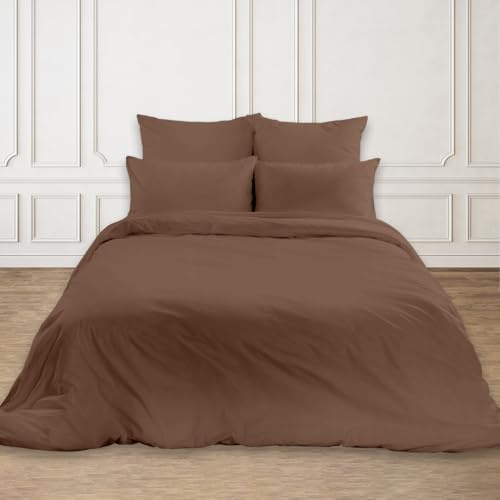 Rohi Easy Care plain Super King Duvet Cover set – Soft & Breathable Chocolate Bedding Set – Button Closure – Anti Allergy Quilt Cover Set with Pillowcases (Chocolate, Super King)