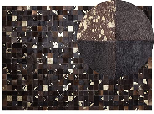 Designer Lederteppich Patchwork Rechteckig Braun Gold 160 x 230 cm Bandirma