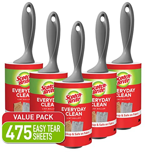Scotch-Brite Everyday Clean Lot de 5 Rouleaux Anti-Peluches pour Poils d'animaux, 475 Feuilles adhésives