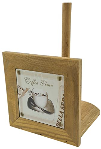 Nostalgischer Küchenrollen-Halter, Coffee Time, aus Holz mit Wandfliese 24 x 15,5 x 16,5cm, Küche Deko Rollen-Halter
