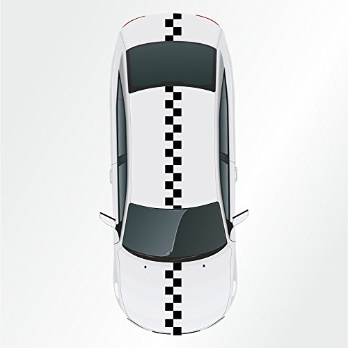 Kiwistar - Autoaufkleber Rallye Streifen - 20 x 400 cm Karo gekachelt - schwarz glänzend - selbstklebend - Viperstreifen für Auto, Motorhaube, Karosserie - Tuning Aufkleber Racing Deko