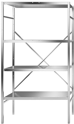kaiserkraft | Edelstahl-Steckregal | 4 glatte Fachböden | Fachbodenbreite x Tiefe 940 x 540 mm | Grundregal