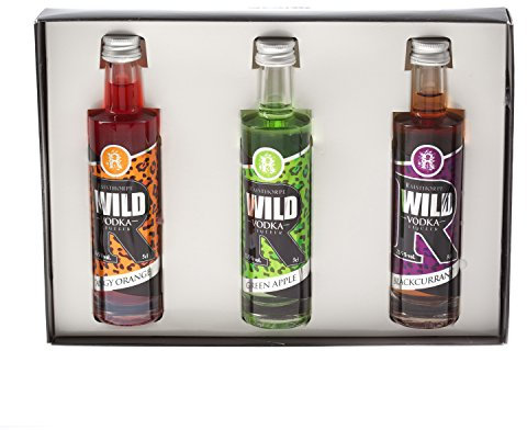 Wild Vodka Liqueur Miniature Gift Set - 3 x 5cl Bottles (Tangy Orange/Green Apple/Blackcurrant)