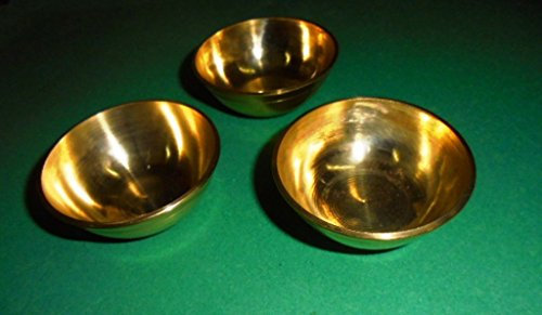 Lot de 3 laiton bols pour Diwali hindou Pūjā Navratri Article Inde Havan Ārtī Tika Mauli Holi religieux