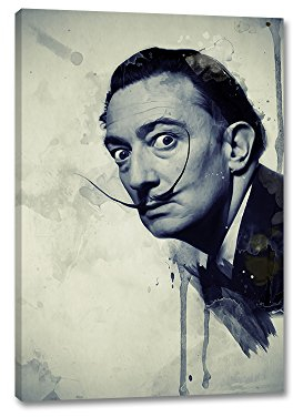 Caro-Art Salvador Dali Aquarell Art 90x60cm Portrait Digital Art Grün Blau Vintage Leinwandbild auf Keilrahmen Wandbilder