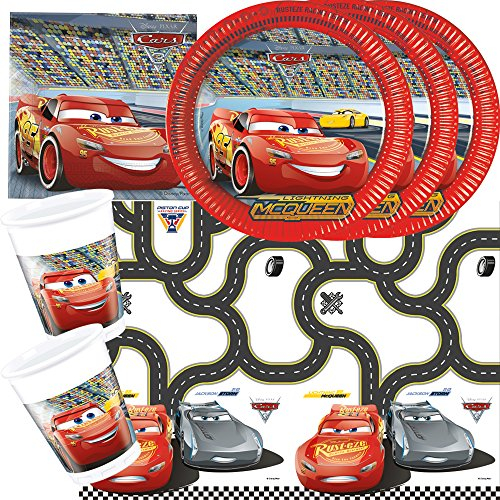 Procos 37-teiliges Disney Pixar Party-Set Cars 3 - Teller Becher Servietten Tischdecke für 8 Kinder