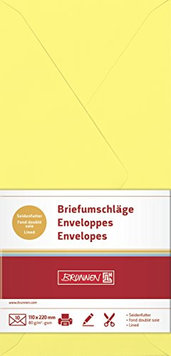Brunnen Briefumschlag, DIN lang, 110 x 220 mm, gummiert, Papier, 80 g/qm, 10 Umschläge, gelb