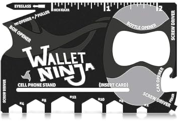 Vante-Wallet Ninja 18-in-1 Mehrzweck-Taschen-Werkzeug, Kreditkartengröße, Schwarz