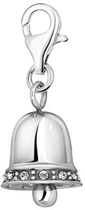 Quiges Charm Anhänger Weiß Zirkonia 3D Glocke 925 Silber mit Karabinerverschluss für Bettelarmband