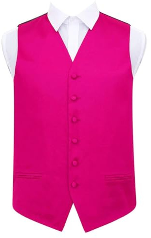 DQT Mens Plain Glossy Satin Classic Waistcoat - Wedding, Business & Formal Suit Vest