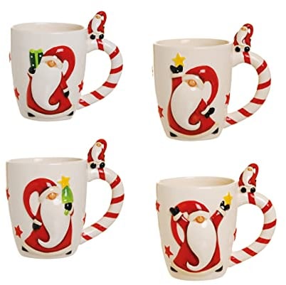 Merry Christmas Set Mug 4 Pz. 260 ml Bianco/Rosso