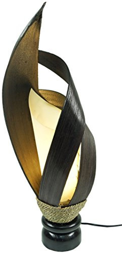 GURU SHOP Palmenblatt Tischlampe/Tischleuchte, in Bali Handgemacht aus Naturmaterial, Palmholz - Modell Palmera 11, Palmblätter, 55x16x16 cm, Tischlampen aus Naturmaterialien