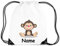 Kinder Gym Sack Turnbeutel Tiermotiv AFFE mit Wunschnamen Farbe Weiss