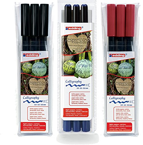 Edding 4-1255-3-001 3er Set Kalligraphie-Stifteetui, 3-er Set, schwarz/rot/blau