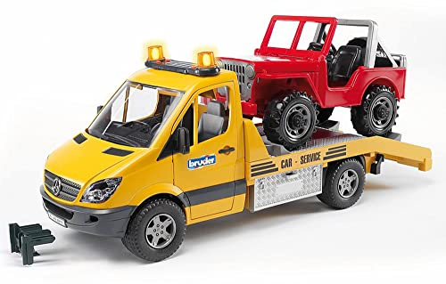bruder 02535 - Mercedes-Benz Sprinter Abschleppdienst mit Geländewagen & Light and Sound Modul - 1:16 Abschlepper Transporter Jeep Fahrzeug Spielzeug