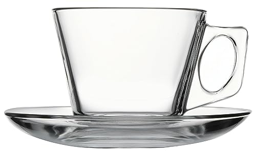Pasabahce Vela Servicio Taza Tè con Platillo, Vidrio, Transparente, 6 Piezas