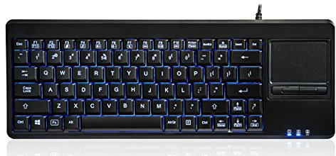 Perixx PERIBOARD-315 Tastiera Retroilluminata con Touchpad, 2 Porte USB Hub, Retroilluminazione blu, Layout US inglese, Nero