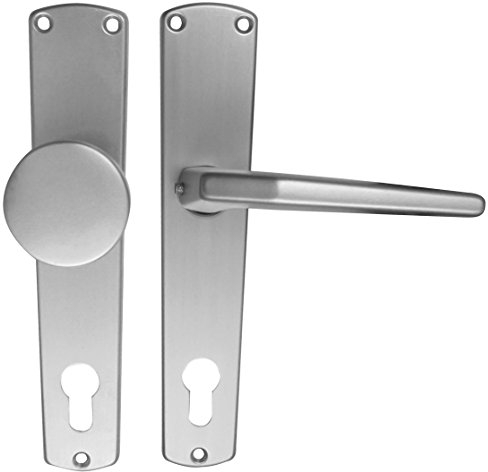 Alpertec 40401020K1 Aluminium Türbeschlag Maria - LS Langschildgarnitur für Wohnungseingangstüren in silber eloxiert PZ 72 MM Knopf/Drücker