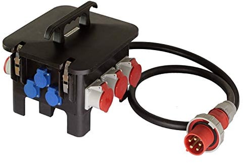 as - Schwabe Baustromverteiler – CEE-Stecker 400V/63A/5-polig, ca. 43 kW - Starkstrom Adapter - 3 x Schutzkontaktsteckdose, 3 x CEE 400V/16A/5-polig, 3 x 400V/32A/5-polig – Made Germany – IP44, 60561