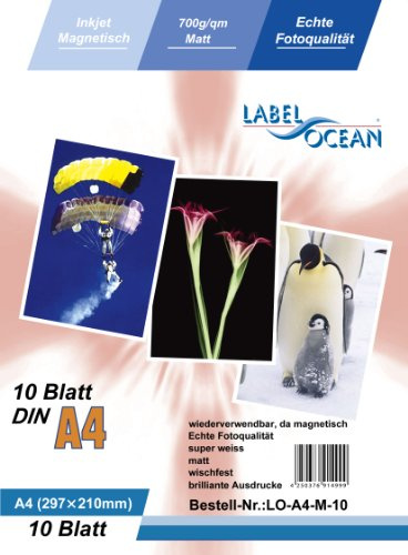 LabelOcean LO-A4-M-10 A4 Fotopapier magnetisch, Magnetpapier 10 Blatt matt