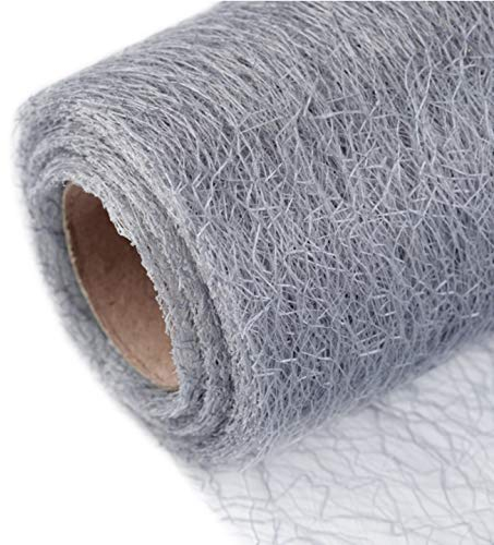 Schnoschi Dekostoff Silber, Rolle 9 m x 30 cm, Tischläufer, Dekonetz, Tischband, Netzstoff, Textil-Netzgewebe