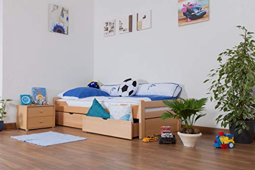 Kinderbett/Jugendbett Easy Premium Line K1/1n inkl 2 Schubladen und 2 Abdeckblenden, 90 x 200 cm Buche Vollholz massiv Natur