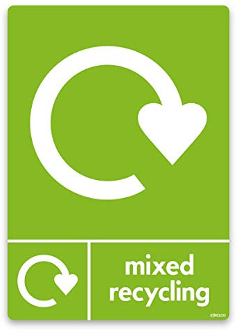 stika.co Pack of 2 Mixed Recycling WRAP Recycling Sign - Recycle Now Self-Adhesive Vinyl - A6 105 x 148 mm - Durable, Waterproof White Vinyl for Waste Management
