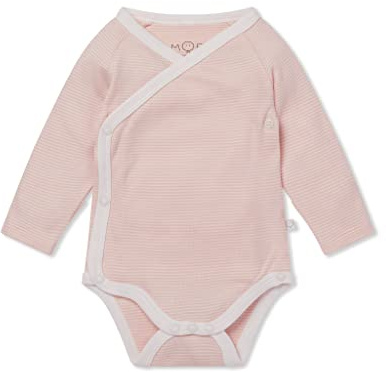 MORI Baby Long Sleeve Kimono Bodysuit in Blush Stripe for Boys and Girls - Viscose from Bamboo - Wrap Romper with Nickel Free Poppers - 9-12 Months
