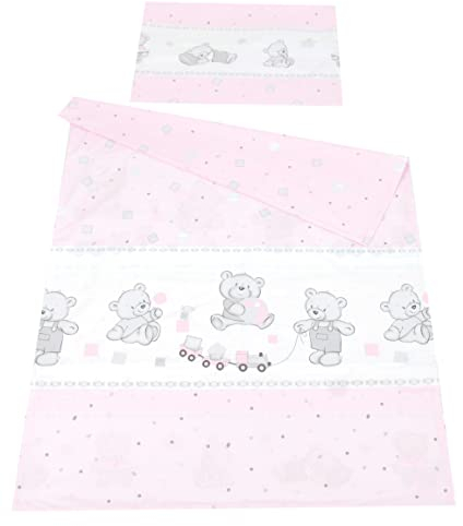 Babylux Kinderbettwäsche 2 TLG. 90 x 120cm Bettwäsche Bettset Babybettwäsche (71. Bär Cookie Rosa)