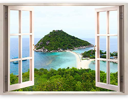 murando – 3D ILLUSION D'OPTIQUE – 140x100 cm Papier peint intissé – Tableaux muraux – Déco – Vue depuis la fenetre – Mer Plage Nature