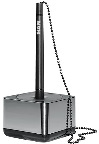 HAN Kugelschreiberständer i-Line CHROME, eleganter stabiler Ständer für Kugelschreiber mit schwarzer Kette ideal für den Schreibtisch, 27651-88, chrome