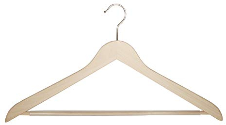 Holzbügel für Anzüge und Zweiteiler mit Steg, XL, flach, 50 cm, Natur, 5 Stück