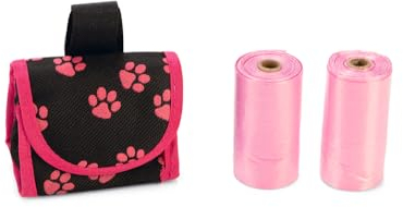 Karlie Easy Bag, Hundekotbeutelhalter, Inkl. 2 Rollen, Nylon, Schwarz/Rosa, 5x7 cm