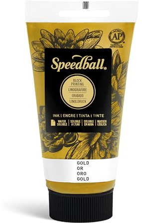 Speedball 3513 Water Soluble Block Printing Ink – Bold Color With Satin Finish AP Non-Toxic 2.5 Fl. Oz., Gold