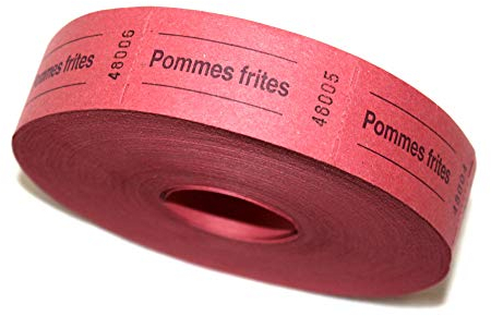 TAMLED Rouleau de tickets à frites rouge trilingue - 1 rouleau avec 1000 démolitions perforées numérotées en continu - Pour restauration, festival, boissons, restauration, événements, événements