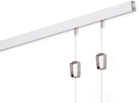 STAS minirail Bilderschiene 1,5 m Set (150 cm), 2 Bilderhaken (Smartspring), 2 Perlon-Seile, bis 25 kg, für Galerie, Büro & Wohnung, inkl. Montageset, Weiß