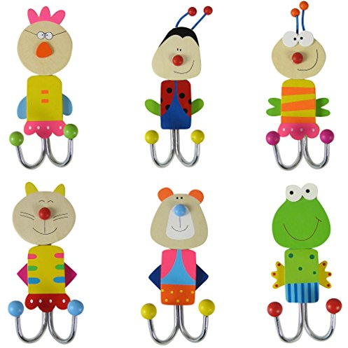 Unbekannt 6 Stück Wandhaken aus Holz für Kinder, mehrfarbig, Garderobenhaken
