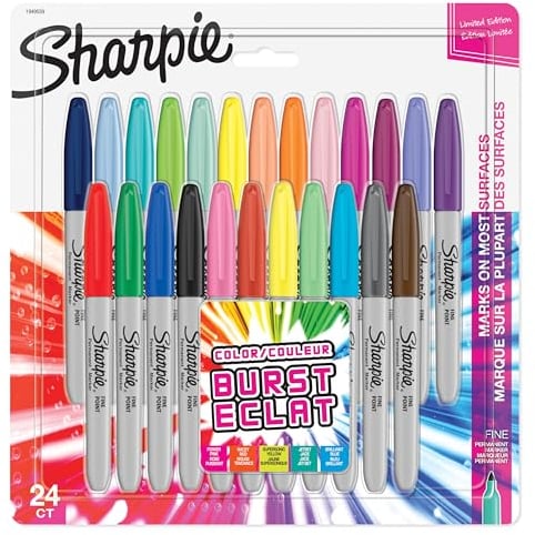 SHARPIE Permanent Marker | Marker Stifte mit feiner Spitze | gemischte Color Burst- und Originalfarben | 24 Stück Market Set