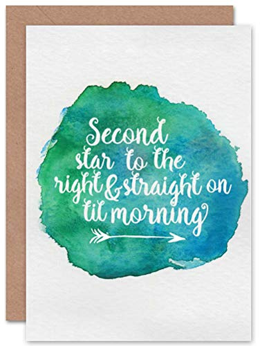 Wee Blue Coo Quote Typography Peter Pan Star Watercolour Inspiration Cp Sealed Greeting Card Plus Envelope Blank inside