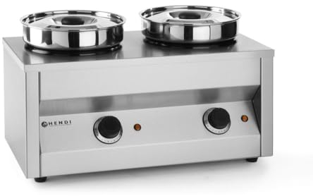 HENDI Sistema térmico para cocinar y calentar alimentos a Baño María, termosistema doble, incluye 2 recipientes para baño María con tapas, 8L, 220-240V, 400W, 506x312x(H)298mm, acero inoxidable
