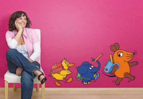 Sendung mit der Maus Wandtattoo Schulweg Aufkleber XL Elefant Ente Baby Kinderzimmer Wandsticker 58x28cm DM10031